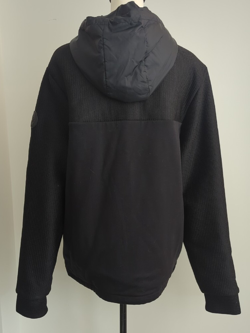 NWT Michael Kors Men's Mix-Media Ribbed Knit Full-Zip Hoodie Jacket Black LARGE - Picture 7 of 11